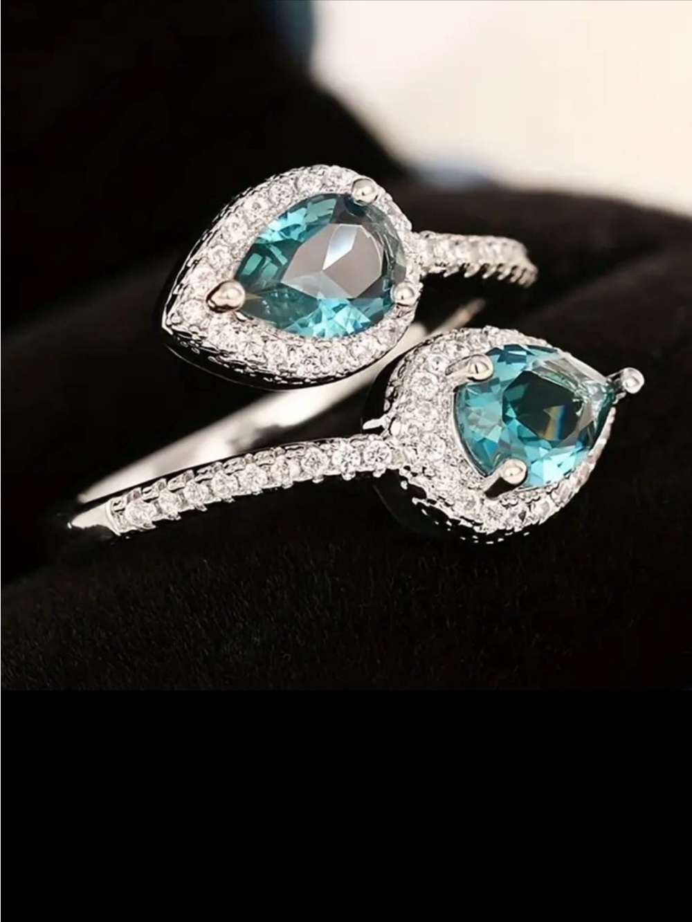 Elegant Teardrop Blue Crystal Ring with Pavé Accents